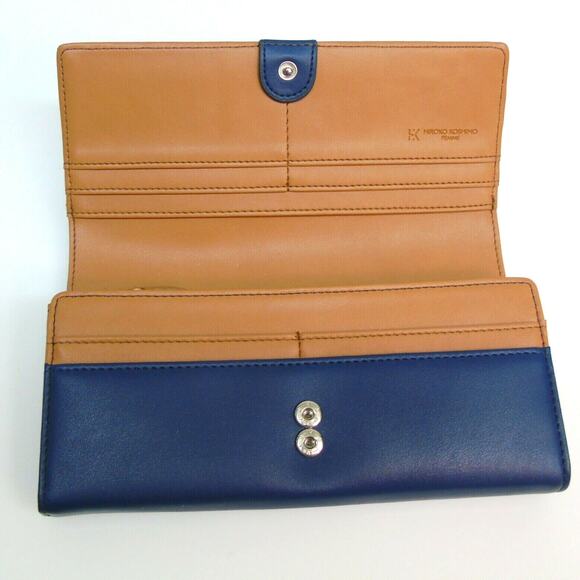 Hiroko Koshino Femme FULL WALLET Blue White Tan HK Logo Snap Zip Closure - Picture 2 of 7
